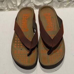 Camper Dual-Tone Flip Flops in Orange and Brown